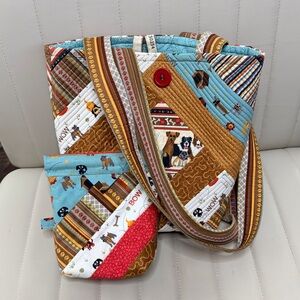 Handmade Patchwork Dog Print Purse Tote and Pouch Rare Puppy Pet Lover Shoulder